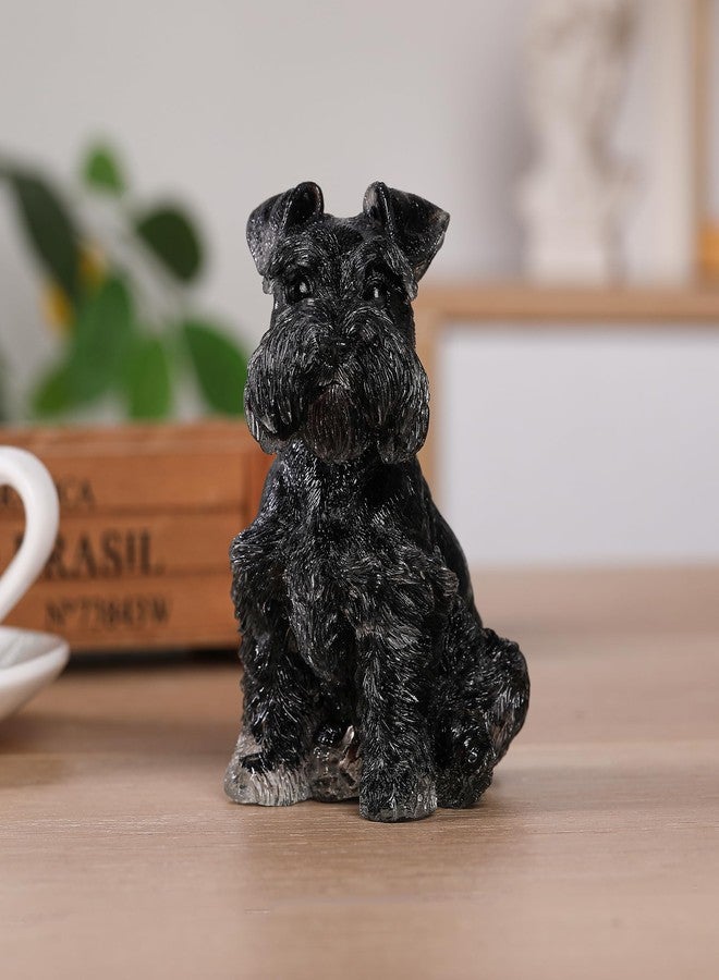 Reyife 4" Black Obsidian Dog Figurines, Handmade Crystal Schnauzer Statue, Pet Memorial Gifts, Home Decor Accents - Image 2
